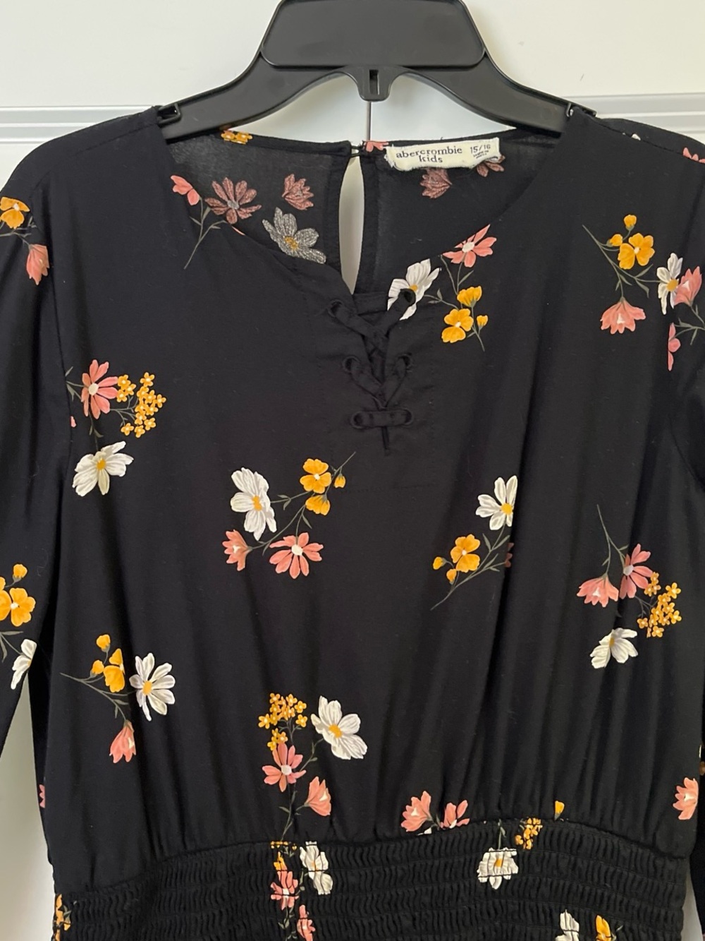 abercrombie kids Black Floral Lace-Up Smocked-Waist Tunic